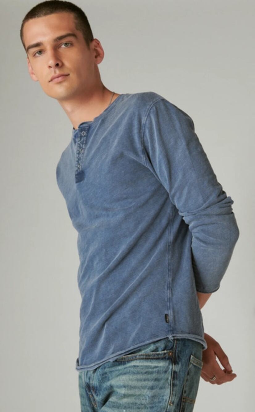 Lucky Brand Weekend Slub Jersey Long Sleeve Henley Dress Blues Men’s 2XL